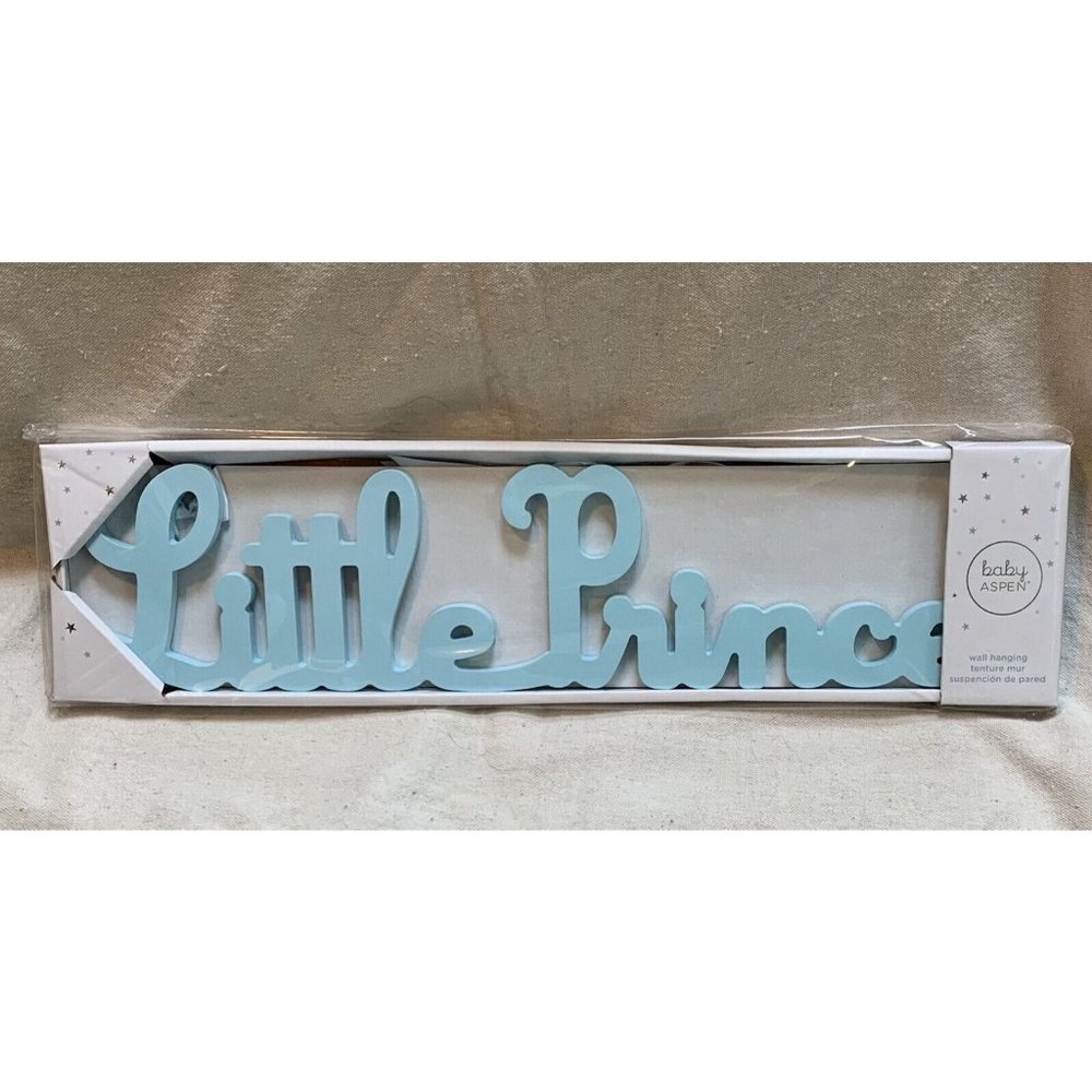 Baby Aspen Little Prince Blue Wood Cutout Wall Art Hanging Boy Nursery Gift